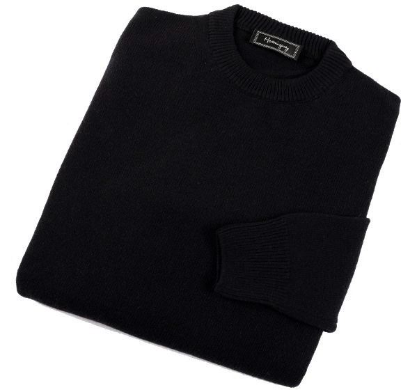Mens Black Lambswool Crew Neck Jumper