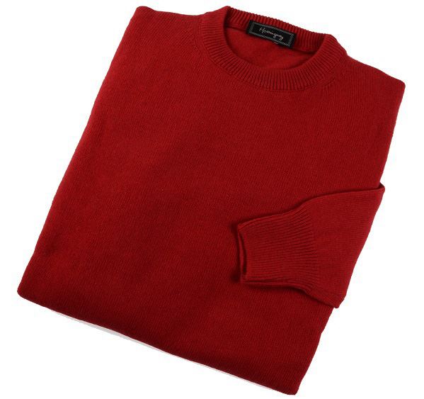 Mens Red Lambswool Crew Neck Jumper