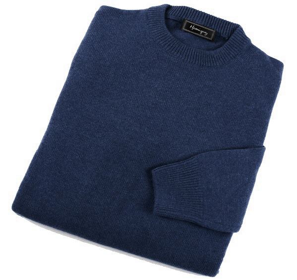 Mens Blue Lambswool Crew Neck Jumper