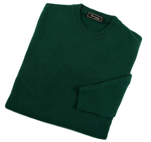Mens Bottle Green Lambswool Crew Neck Jumper
