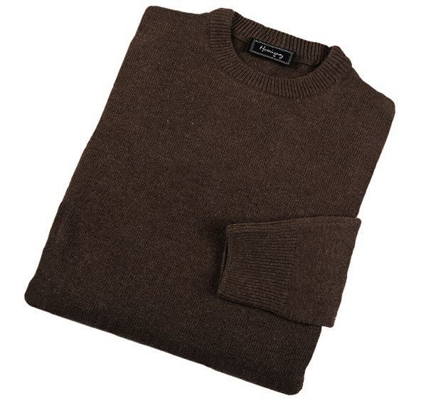 Mens Brown Lambswool Crew Neck Jumper