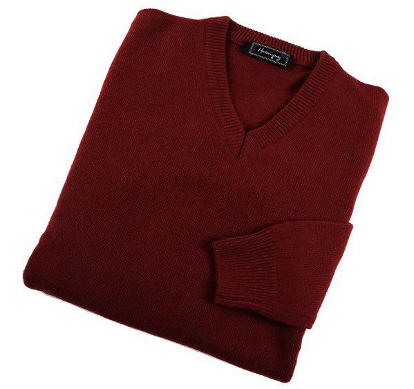 Mens Burgundy Lambswool V Neck Jumper