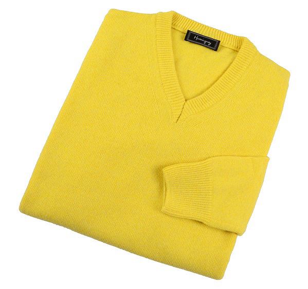 Mens Lemon Yellow Lambswool V Neck Jumper