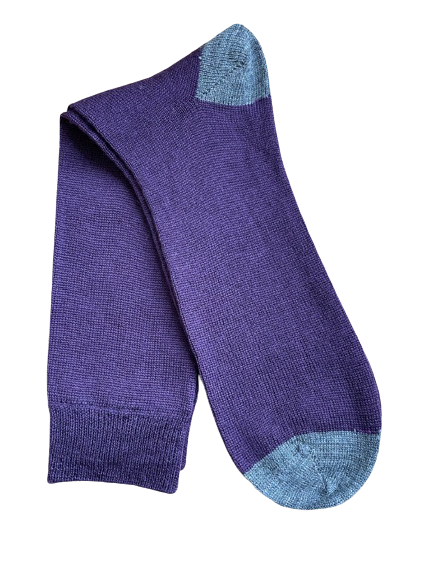 Socks Twin Pack - Plain Mulberry with Grey Heel & Toe