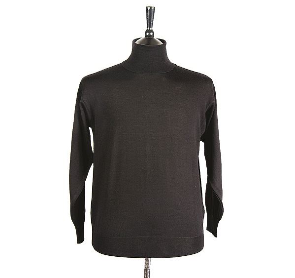 Mens Black Merino Wool Roll Neck Jumper