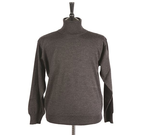 Mens Charcoal Grey Merino Wool Roll Neck Jumper