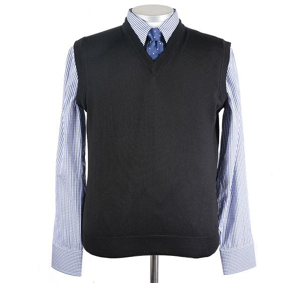 Mens Black Merino Wool Slipover