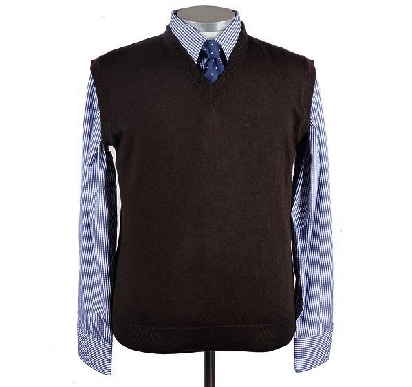 Mens Chocolate Brown Merino Wool Slipover