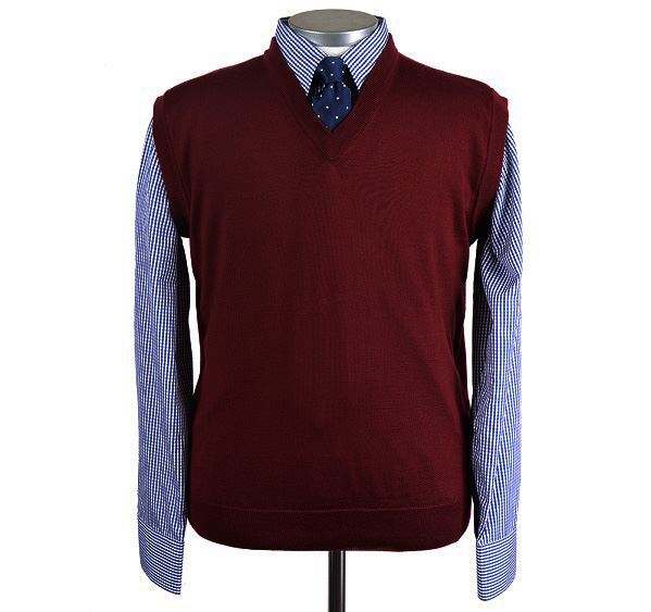 Mens Wine Red Merino Wool Slipover