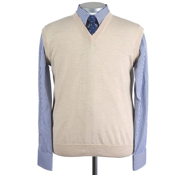 Mens Beige Merino Wool Slipover