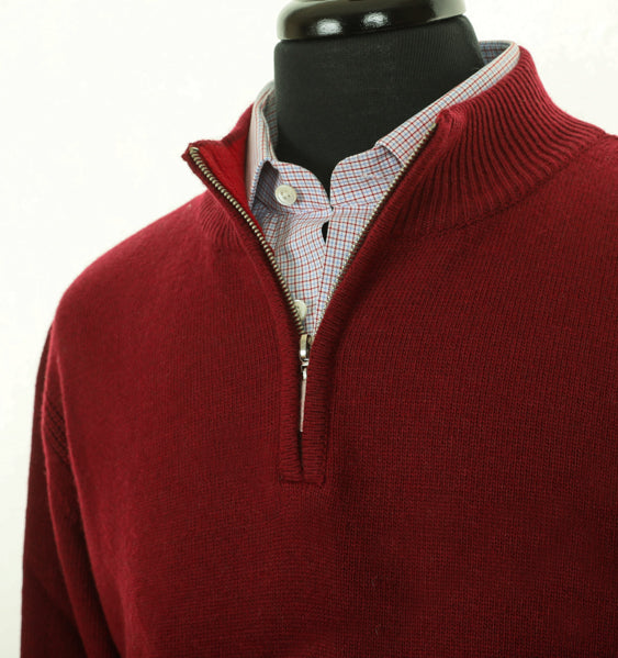 Mens Burgundy Merino and Cashmere Blend Zip Polo