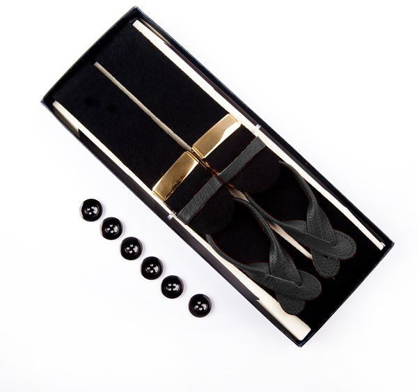 Black Extra Large Braces with Gilt Fittings & Black Leather Fastenings