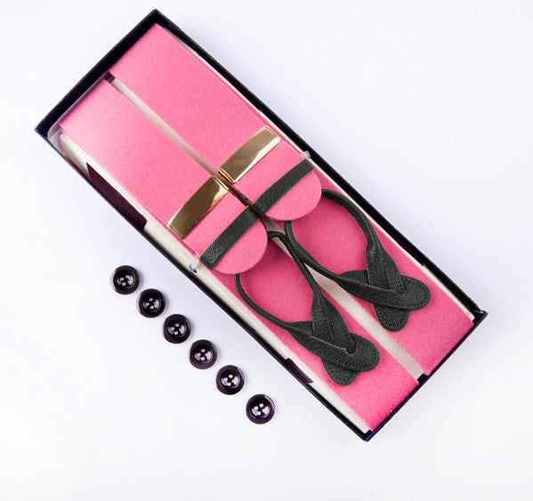 Pink Extra Large Braces with Gilt Fittings & Black Leather Fastenings