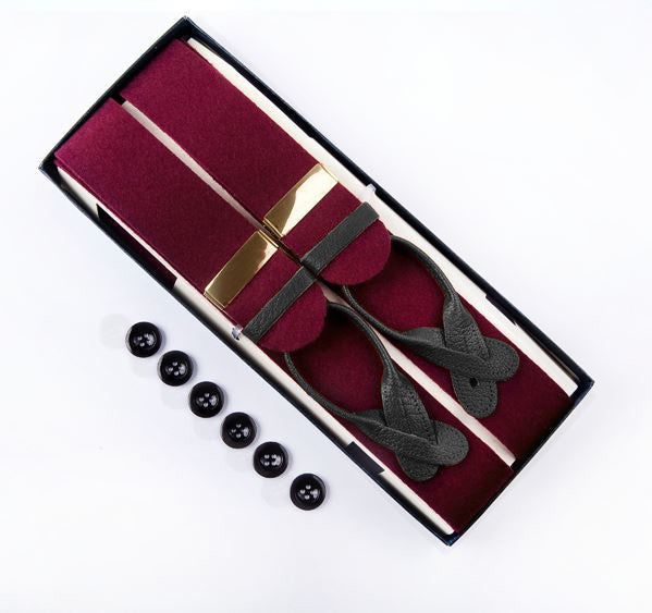 Wine Extra Large Braces with Gilt Fittings & Black Leather Fastenings